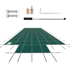 VEVOR Pool Safety Cover Fits 20x40ft Rectangle Inground Pools, Safety Pool Cover with 4x10ft Center End Step, Mesh Solid Pool Cover with Drainage Holes for Swimming Pool, Winter Safety Cover, Green