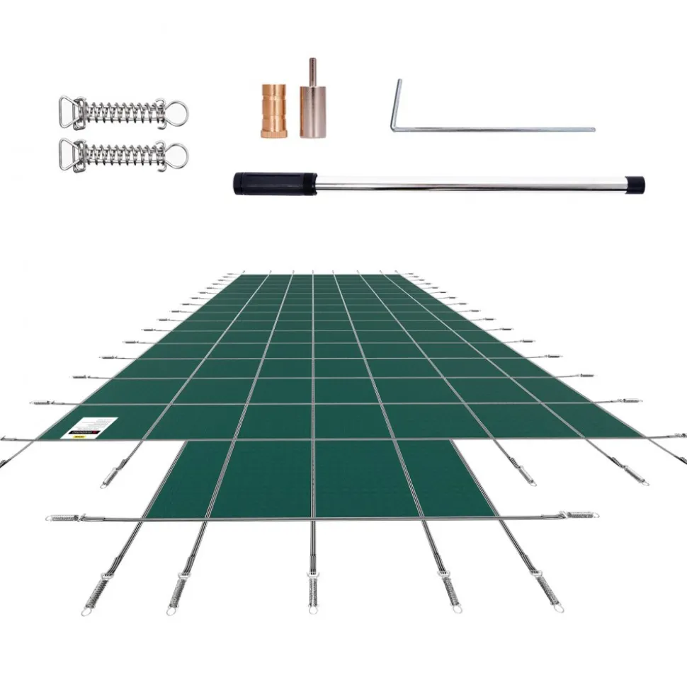 VEVOR Pool Safety Cover Fits 20x40ft Rectangle Inground Pools, Safety Pool Cover with 4x10ft Center End Step, Mesh Solid Pool Cover with Drainage Holes for Swimming Pool, Winter Safety Cover, Green