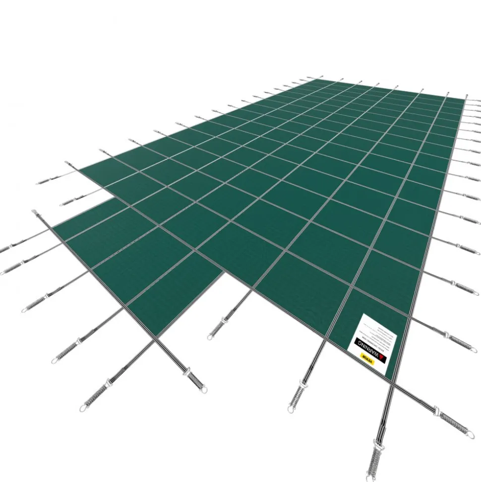 VEVOR Pool Safety Cover Fits 20x40ft Rectangle Inground Pools, Safety Pool Cover with 4x10ft Center End Step, Mesh Solid Pool Cover with Drainage Holes for Swimming Pool, Winter Safety Cover, Green