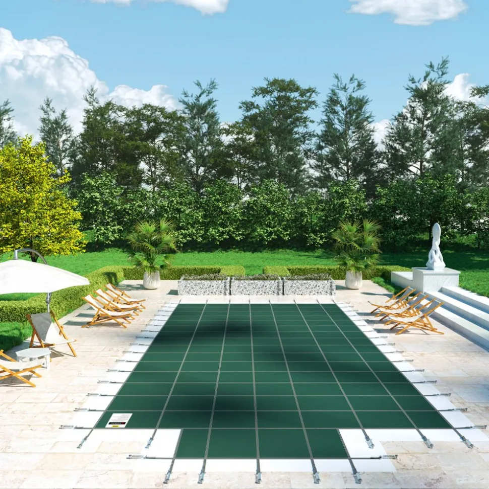 VEVOR Pool Safety Cover Fits 20x40ft Rectangle Inground Pools, Safety Pool Cover with 4x10ft Center End Step, Mesh Solid Pool Cover with Drainage Holes for Swimming Pool, Winter Safety Cover, Green