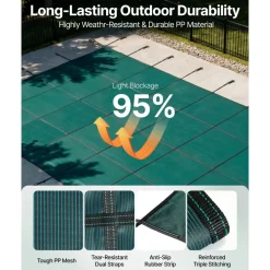 VEVOR Pool Safety Cover Fits 20x40ft Rectangle Inground Pools, Safety Pool Cover with 4x10ft Center End Step, Mesh Solid Pool Cover with Drainage Holes for Swimming Pool, Winter Safety Cover, Green