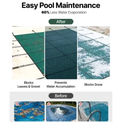 VEVOR Pool Safety Cover Fits 16x30ft Rectangle Inground Pools, Safety Pool Cover with Drainage Holes, Mesh Solid Pool Cover for Swimming Pool, Winter Safety Cover, Green