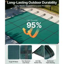 VEVOR Pool Safety Cover Fits 16x30ft Rectangle Inground Pools, Safety Pool Cover with Drainage Holes, Mesh Solid Pool Cover for Swimming Pool, Winter Safety Cover, Green