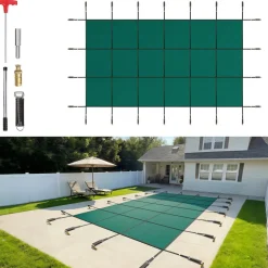 VEVOR Pool Safety Cover Fits 16x30ft Rectangle Inground Pools, Safety Pool Cover with Drainage Holes, Mesh Solid Pool Cover for Swimming Pool, Winter Safety Cover, Green