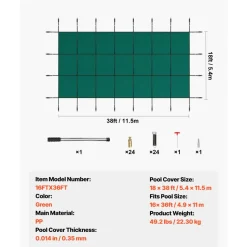 VEVOR Pool Safety Cover Fits 16x36ft Rectangle Inground Pools, Safety Pool Cover with Drainage Holes, Mesh Solid Pool Cover for Swimming Pool, Winter Safety Cover, Green