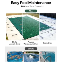 VEVOR Pool Safety Cover Fits 16x36ft Rectangle Inground Pools, Safety Pool Cover with Drainage Holes, Mesh Solid Pool Cover for Swimming Pool, Winter Safety Cover, Green