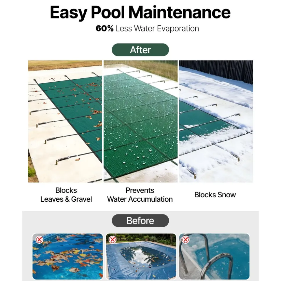 VEVOR Pool Safety Cover Fits 16x36ft Rectangle Inground Pools, Safety Pool Cover with Drainage Holes, Mesh Solid Pool Cover for Swimming Pool, Winter Safety Cover, Green