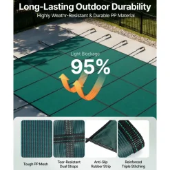 VEVOR Pool Safety Cover Fits 16x36ft Rectangle Inground Pools, Safety Pool Cover with Drainage Holes, Mesh Solid Pool Cover for Swimming Pool, Winter Safety Cover, Green