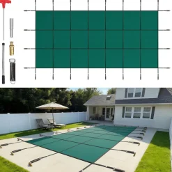 VEVOR Pool Safety Cover Fits 16x36ft Rectangle Inground Pools, Safety Pool Cover with Drainage Holes, Mesh Solid Pool Cover for Swimming Pool, Winter Safety Cover, Green