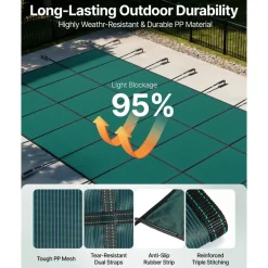 VEVOR Pool Safety Cover Fits 16x40ft Rectangle Inground Pools, Safety Pool Cover with Drainage Holes, Mesh Pool Cover for Swimming Pool, Winter Safety Cover, Green