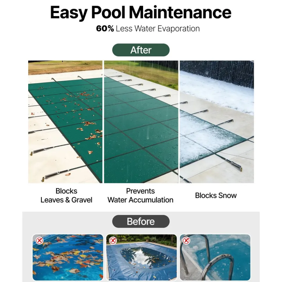 VEVOR Pool Safety Cover Fits 16x40ft Rectangle Inground Pools, Safety Pool Cover with Drainage Holes, Mesh Pool Cover for Swimming Pool, Winter Safety Cover, Green