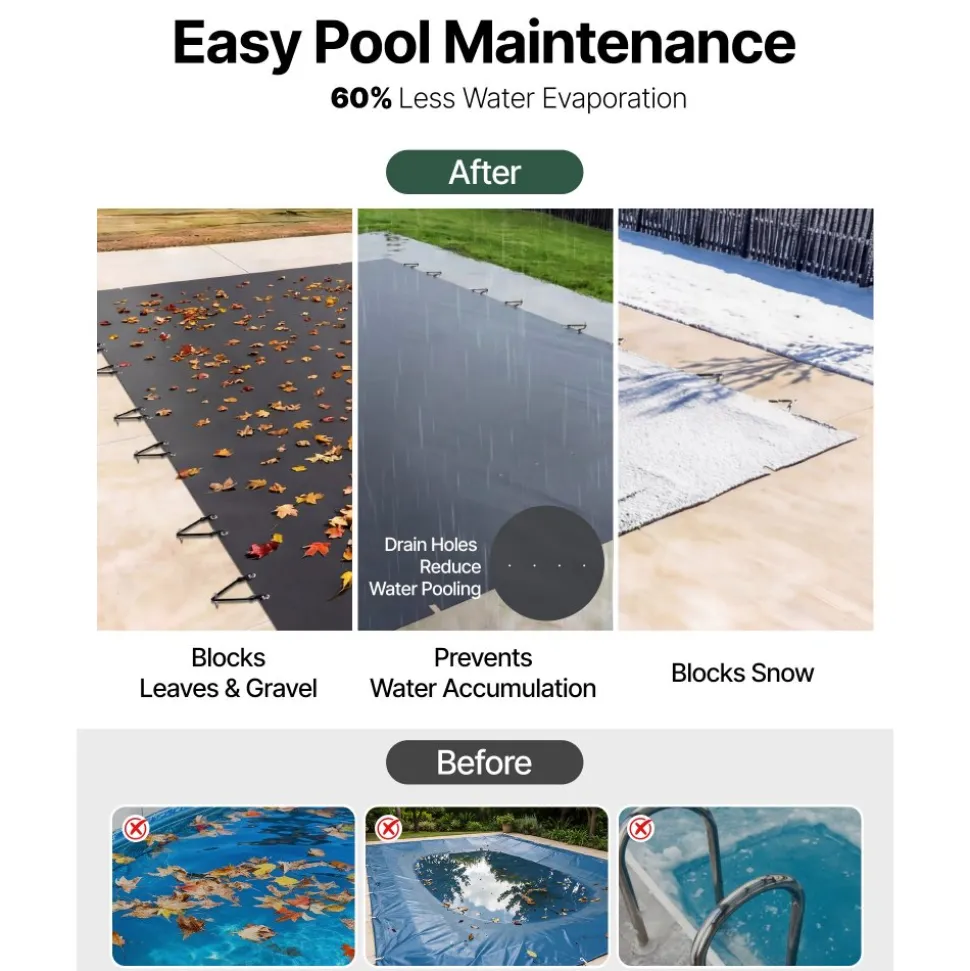 VEVOR Pool Safety Cover Fits 10.5x18.6ft Rectangle Inground Pools, Safety Pool Cover with Drainage Holes, Mesh Pool Cover for Swimming Pool, PVC Winter Safety Cover, Dark Grey