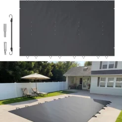 VEVOR Pool Safety Cover Fits 10.5x18.6ft Rectangle Inground Pools, Safety Pool Cover with Drainage Holes, Mesh Pool Cover for Swimming Pool, PVC Winter Safety Cover, Dark Grey