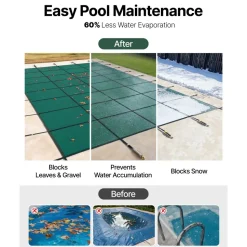 VEVOR Pool Safety Cover Fits 20x40ft Rectangle Inground Pools, Safety Pool Cover with Drainage Holes, Mesh Solid Pool Cover for Swimming Pool, Winter Safety Cover, Green