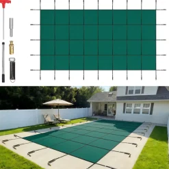 VEVOR Pool Safety Cover Fits 20x40ft Rectangle Inground Pools, Safety Pool Cover with Drainage Holes, Mesh Solid Pool Cover for Swimming Pool, Winter Safety Cover, Green