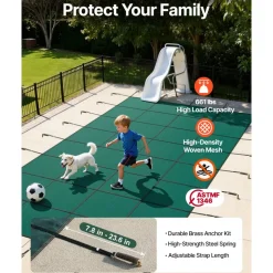 VEVOR Pool Safety Cover Fits 20x40ft Rectangle Inground Pools, Safety Pool Cover with Drainage Holes, Mesh Solid Pool Cover for Swimming Pool, Winter Safety Cover, Green