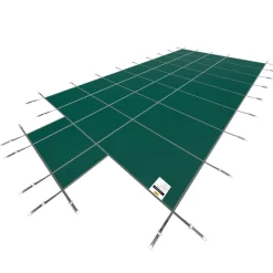 VEVOR Pool Safety Cover Fits 16x32ft Rectangle Inground Pools, Safety Pool Cover with 4x10ft Center End Step, Mesh Solid Pool Cover with Drainage Holes for Swimming Pool, Winter Safety Cover, Green