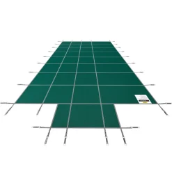 VEVOR Pool Safety Cover Fits 16x32ft Rectangle Inground Pools, Safety Pool Cover with 4x10ft Center End Step, Mesh Solid Pool Cover with Drainage Holes for Swimming Pool, Winter Safety Cover, Green