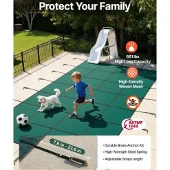 VEVOR Pool Safety Cover Fits 18x36ft Rectangle Inground Pools, Safety Pool Cover with Drainage Holes, Mesh Solid Pool Cover for Swimming Pool, Winter Safety Cover, Green