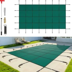 VEVOR Pool Safety Cover Fits 18x36ft Rectangle Inground Pools, Safety Pool Cover with Drainage Holes, Mesh Solid Pool Cover for Swimming Pool, Winter Safety Cover, Green