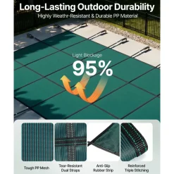 VEVOR Pool Safety Cover Fits 14x26ft Rectangle Inground Pools, Safety Pool Cover with Drainage Holes, Mesh Solid Pool Cover for Swimming Pool, Winter Safety Cover, Green
