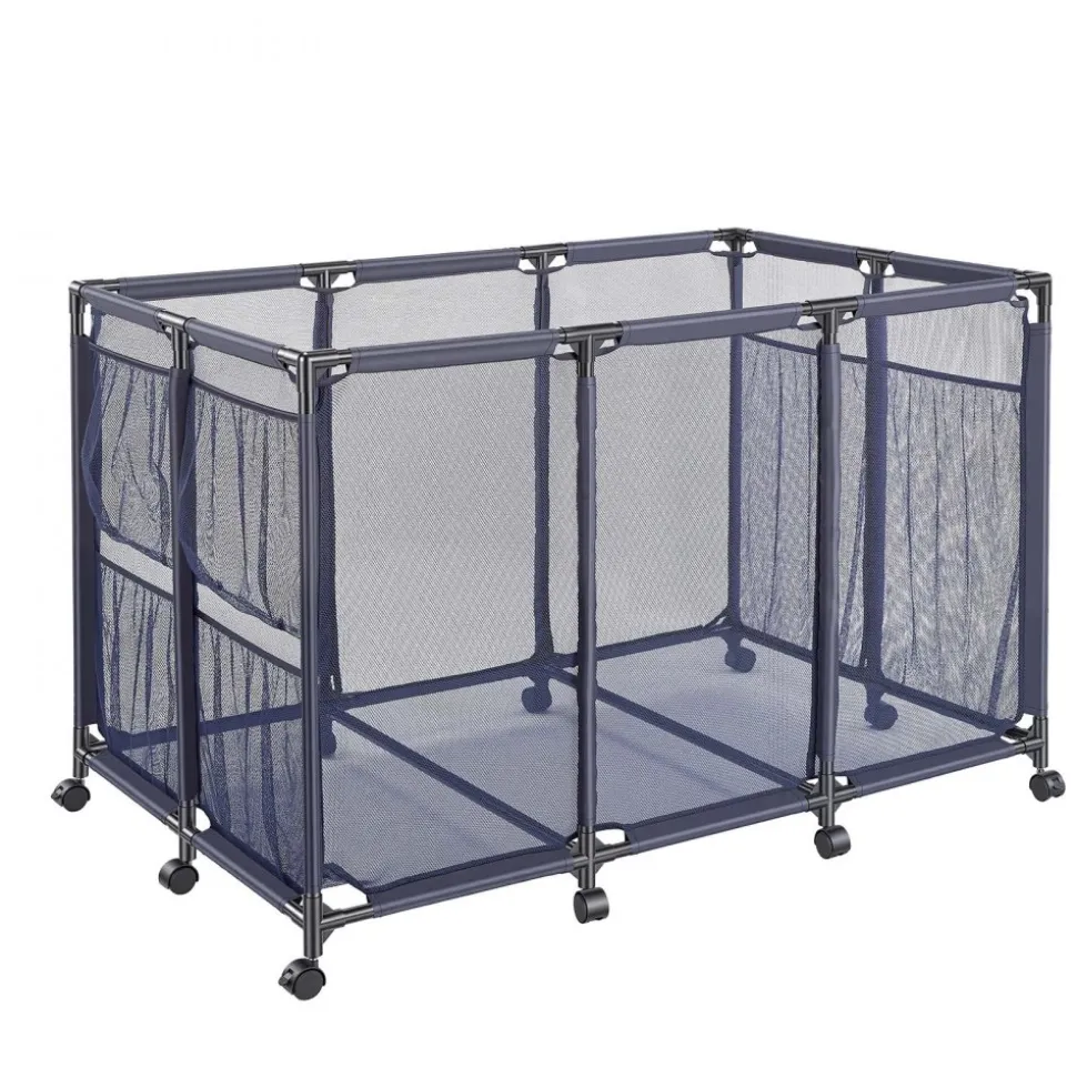 VEVOR Pool Storage Bin, 48.8 x 32.7 x 32.7 in, Rolling Pool Float Storage Organizer with Side Pockets & Casters, Heavy Duty Metal Frame, Poolside Toys Noodles Holder Mesh Basket for Swimming Pools