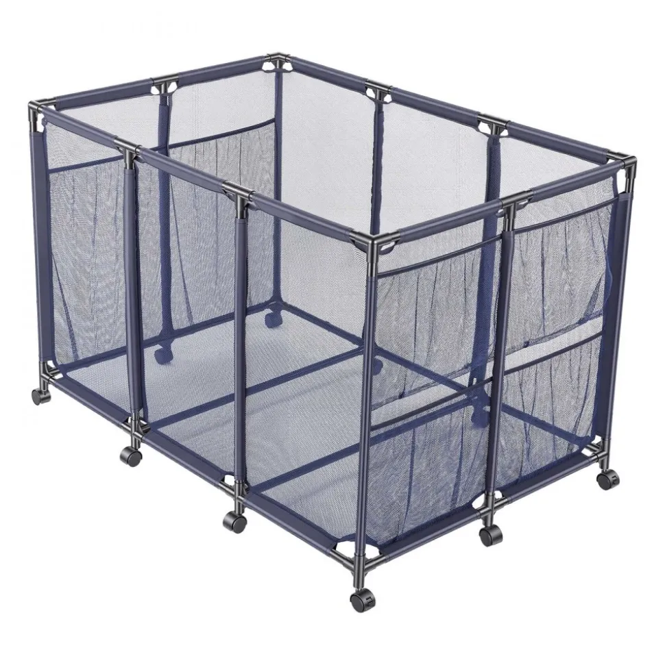 VEVOR Pool Storage Bin, 48.8 x 32.7 x 32.7 in, Rolling Pool Float Storage Organizer with Side Pockets & Casters, Heavy Duty Metal Frame, Poolside Toys Noodles Holder Mesh Basket for Swimming Pools