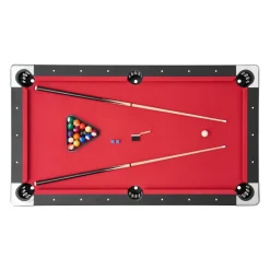 VEVOR Pool Table, 6 ft Portable Billiards Tables, Adjustable Feet Stable Game Table, Entertainment Set Includes Ball, Cue, Rack, Chalk and Brush, Black with Red Cloth, for Family Use, Recreation Room