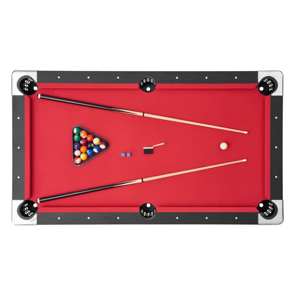 VEVOR Pool Table, 6 ft Portable Billiards Tables, Adjustable Feet Stable Game Table, Entertainment Set Includes Ball, Cue, Rack, Chalk and Brush, Black with Red Cloth, for Family Use, Recreation Room