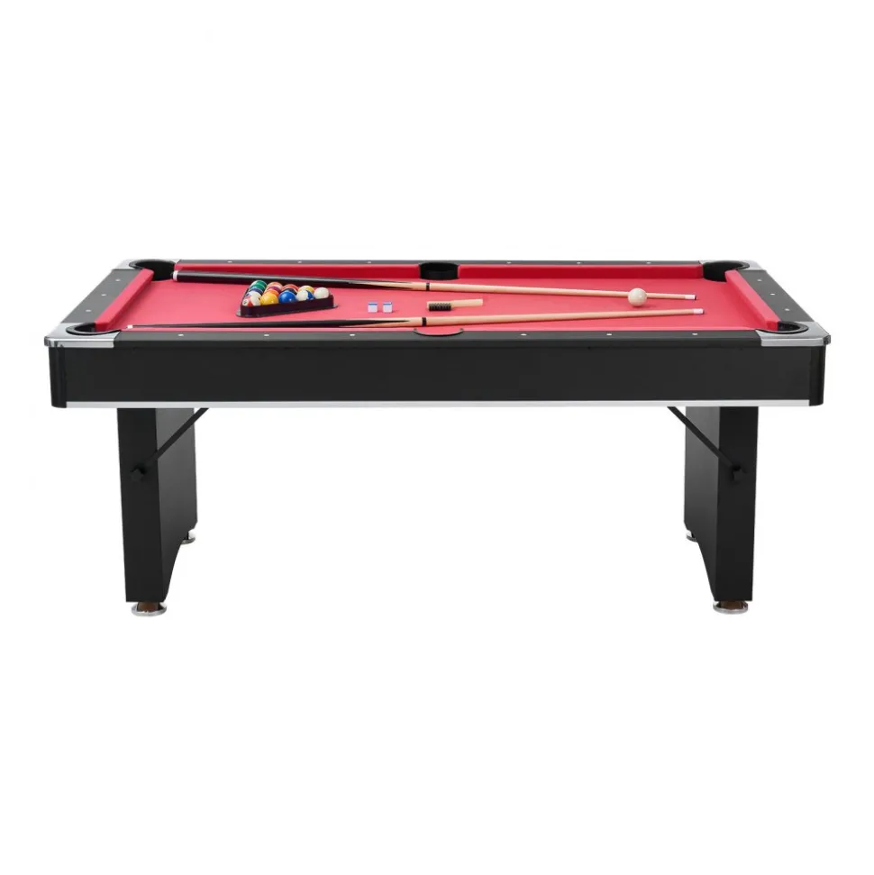 VEVOR Pool Table, 6 ft Portable Billiards Tables, Adjustable Feet Stable Game Table, Entertainment Set Includes Ball, Cue, Rack, Chalk and Brush, Black with Red Cloth, for Family Use, Recreation Room