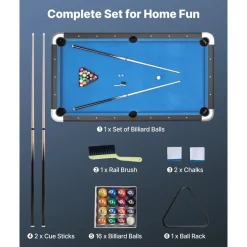 VEVOR Pool Table, 7 ft Portable Billiards Tables, Adjustable Feet Stable Game Table, Entertainment Set Includes Ball, Cue, Rack, Chalk and Brush, Black with Bule Cloth, for Family Use, Recreation Room