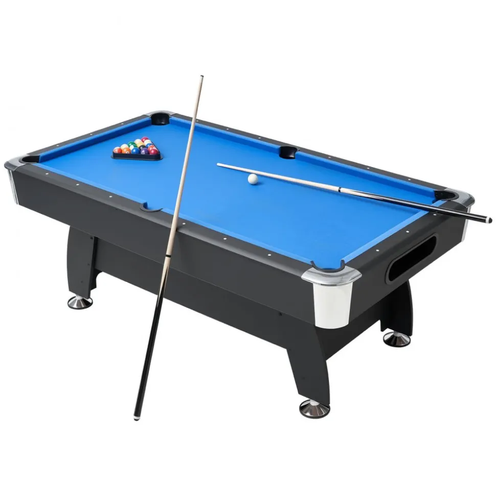 VEVOR Pool Table, 7 ft Portable Billiards Tables, Adjustable Feet Stable Game Table, Entertainment Set Includes Ball, Cue, Rack, Chalk and Brush, Black with Bule Cloth, for Family Use, Recreation Room