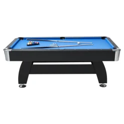 VEVOR Pool Table, 7 ft Portable Billiards Tables, Adjustable Feet Stable Game Table, Entertainment Set Includes Ball, Cue, Rack, Chalk and Brush, Black with Bule Cloth, for Family Use, Recreation Room
