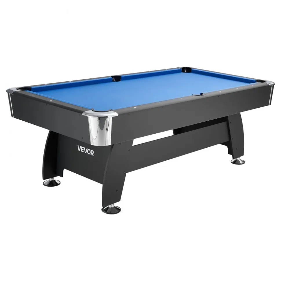 VEVOR Pool Table, 7 ft Portable Billiards Tables, Adjustable Feet Stable Game Table, Entertainment Set Includes Ball, Cue, Rack, Chalk and Brush, Black with Bule Cloth, for Family Use, Recreation Room
