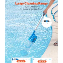 VEVOR Pool Vacuum, 26 GPM Handheld Cordless Hot Tub Vacuum with Extension Pole, for Deep Cleaning & Strong Suction, Rechargeable Pool Cleaner, Running up to 1Hour, for Above Ground/Inground Pool Spas