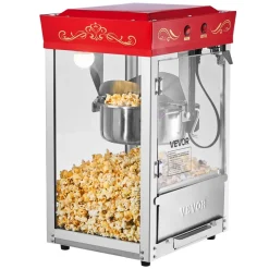 VEVOR Popcorn Machine, 8oz Stainless Steel Kettle, 800W Commercial Countertop Popcorn Maker, 48 Cups per Batch Theater Style Popper, with 2-Button Control Glass Wall PC Door 1 Scoop 3 Spoons, Red