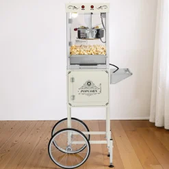 VEVOR Popcorn Machine with Cart, 8oz Stainless Steel Kettle, 800W Commercial Popcorn Maker, 48 Cups per Batch Theater Style Popper, with 2-Button Control Glass Wall PC Door 1 Scoop 3 Spoons, Black