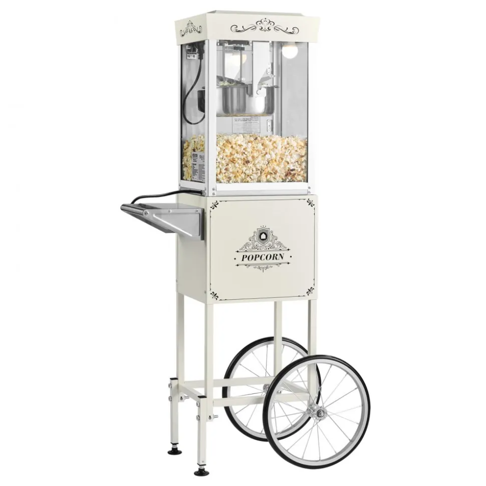VEVOR Popcorn Machine with Cart, 8oz Stainless Steel Kettle, 800W Commercial Popcorn Maker, 48 Cups per Batch Theater Style Popper, with 2-Button Control Glass Wall PC Door 1 Scoop 3 Spoons, Black