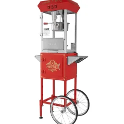 VEVOR Popcorn Maker with Cart, 850W Popcorn Popper Machine, 8 Oz Kettle Makes 48 Cups per Batch, Popcorn Maker Equipped with Tempered Glass, Includes 4 Scoops, Movie Theater Style, Red
