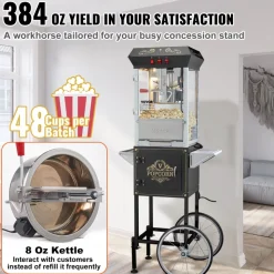 VEVOR Popcorn Maker with Cart, 850W Popcorn Popper Machine, 8 Oz Kettle Makes 48 Cups per Batch, Popcorn Maker Equipped with Tempered Glass, Includes 4 Scoops, Movie Theater Style, Black