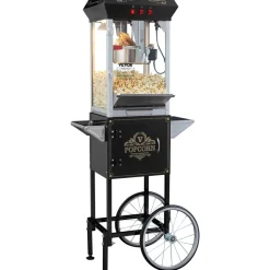 VEVOR Popcorn Maker with Cart, 850W Popcorn Popper Machine, 8 Oz Kettle Makes 48 Cups per Batch, Popcorn Maker Equipped with Tempered Glass, Includes 4 Scoops, Movie Theater Style, Black