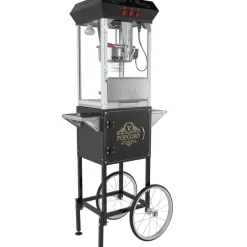 VEVOR Popcorn Maker with Cart, 850W Popcorn Popper Machine, 8 Oz Kettle Makes 48 Cups per Batch, Popcorn Maker Equipped with Tempered Glass, Includes 4 Scoops, Movie Theater Style, Black