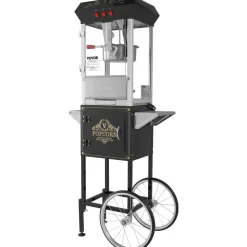 VEVOR Popcorn Maker with Cart, 850W Popcorn Popper Machine, 8 Oz Kettle Makes 48 Cups per Batch, Popcorn Maker Equipped with Tempered Glass, Includes 4 Scoops, Movie Theater Style, Black