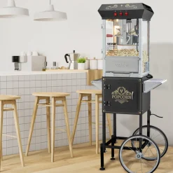 VEVOR Popcorn Maker with Cart, 850W Popcorn Popper Machine, 8 Oz Kettle Makes 48 Cups per Batch, Popcorn Maker Equipped with Tempered Glass, Includes 4 Scoops, Movie Theater Style, Black