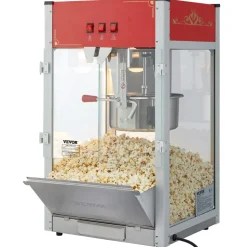 VEVOR Popcorn Maker, 850W Popcorn Popper Machine, 8 Oz Kettle Makes 48 Cups per Batch, Countertop Popcorn Maker with Tempered Glass, Includes 4 Scoops, Movie Theater Style, Black
