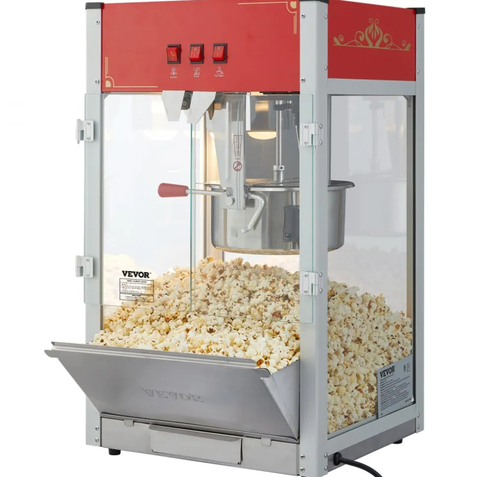 VEVOR Popcorn Maker, 850W Popcorn Popper Machine, 8 Oz Kettle Makes 48 Cups per Batch, Countertop Popcorn Maker with Tempered Glass, Includes 4 Scoops, Movie Theater Style, Black