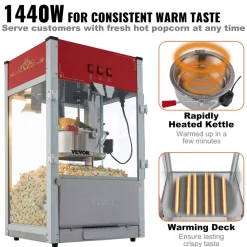 VEVOR Popcorn Maker, 850W Popcorn Popper Machine, 8 Oz Kettle Makes 48 Cups per Batch, Countertop Popcorn Maker with Tempered Glass, Includes 4 Scoops, Movie Theater Style, Black