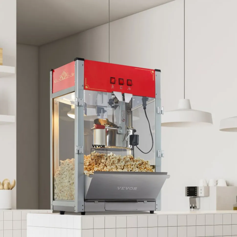 VEVOR Popcorn Maker, 850W Popcorn Popper Machine, 8 Oz Kettle Makes 48 Cups per Batch, Countertop Popcorn Maker with Tempered Glass, Includes 4 Scoops, Movie Theater Style, Black