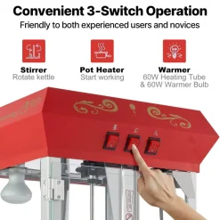 VEVOR Popcorn Maker, 850W Popcorn Popper Machine, 8 Oz Kettle Makes 48 Cups per Batch, Countertop Popcorn Maker with Tempered Glass, Includes 4 Scoops, Movie Theater Style, Red