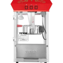 VEVOR Popcorn Maker, 850W Popcorn Popper Machine, 8 Oz Kettle Makes 48 Cups per Batch, Countertop Popcorn Maker with Tempered Glass, Includes 4 Scoops, Movie Theater Style, Red